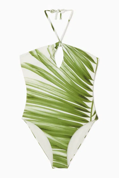 Cos Halterneck Cutout Scuba Swimsuit In White