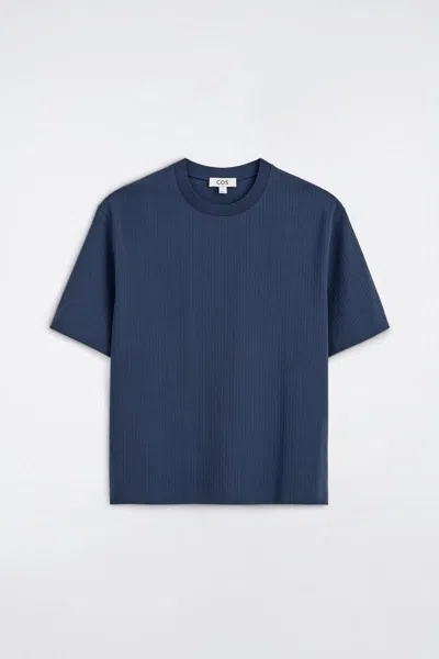 Cos Heavyweight Ribbed T-shirt In Navy