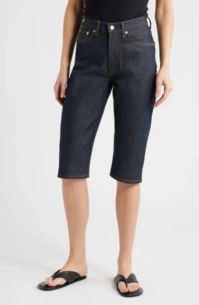 Cos High Waist Long Denim Shorts In Blue
