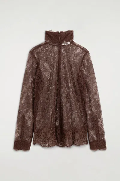 Cos High-neck Lace Top In Marron