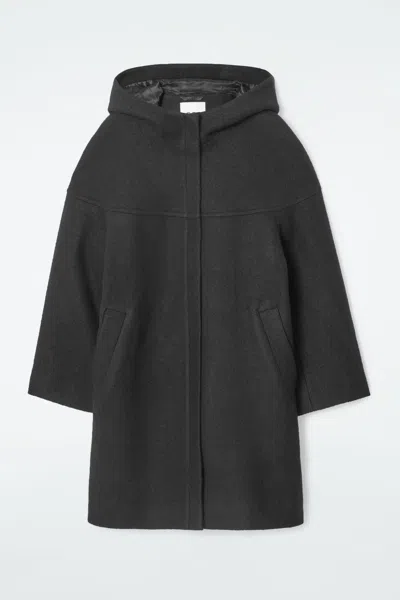 Cos Hooded Boiled-wool Coat In Black