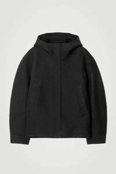 Cos Funnel-neck Wool Hooded Jacket In Black