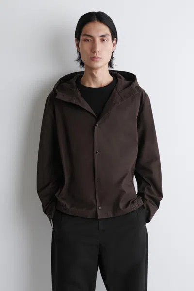 Cos Hooded Cotton Shirt In Brown