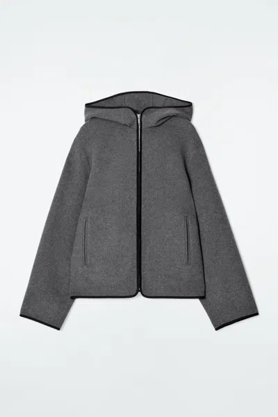 Cos Hooded Double-faced Wool Jacket In Grey
