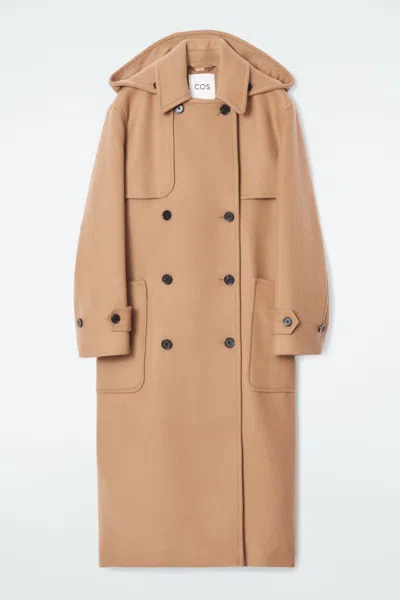 Cos Hooded Wool Duffle Coat In Beige
