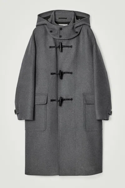 Cos Hooded Wool Duffle Coat In Grey
