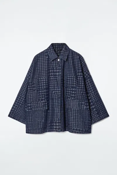 Cos Houndstooth-jacquard Denim Jacket In Blue