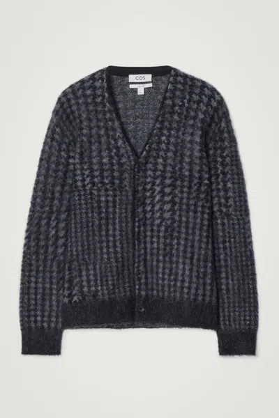 Cos Houndstooth Mohair-blend Cardigan In Black