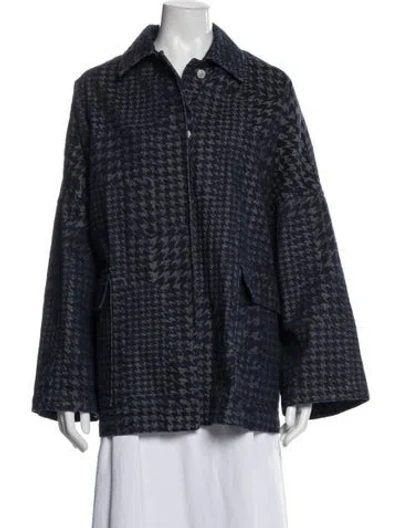 Pre-owned Cos Houndstooth Print Jacket In Blue