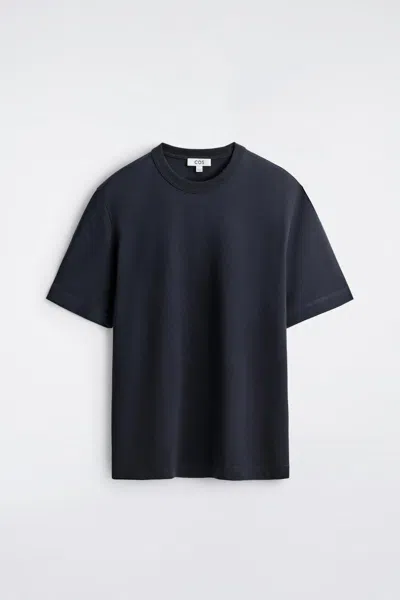 Cos Interlock Cotton Crew-neck T-shirt In Navy In Blue