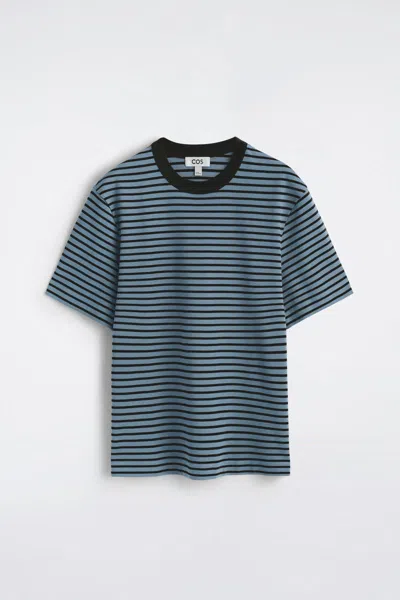 Cos Interlock Cotton Crew-neck T-shirt In Blue