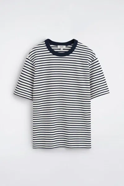 Cos Interlock Cotton Crew-neck T-shirt In Blue