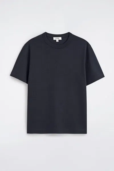 Cos Interlock Cotton Crew-neck T-shirt In Navy In Black