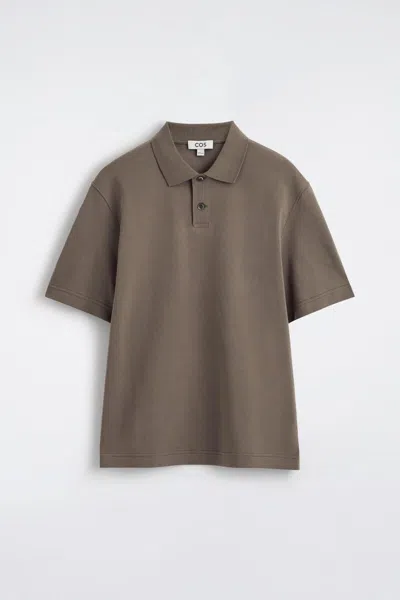 Cos Interlock Cotton Polo Shirt In Brown
