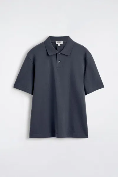 Cos Interlock Cotton Polo Shirt In Dark Grey In Gray