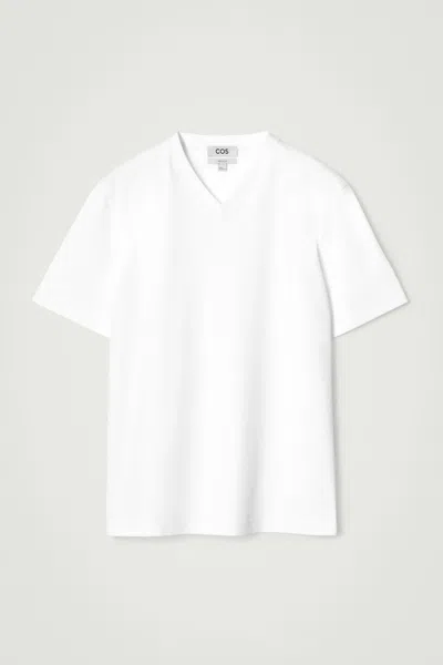 Cos Interlock Cotton V-neck T-shirt In White