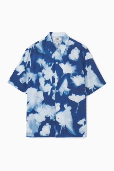 Cos Inverted-floral Short-sleeved Shirt In Blue