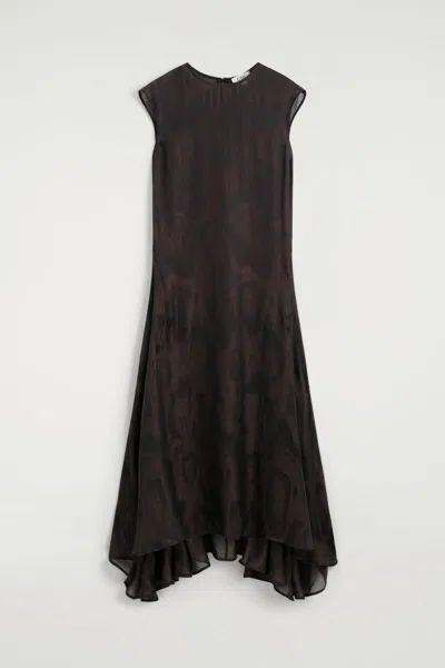 Cos Jacquard Handkerchief Maxi Dress In Brown