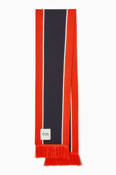 Cos Jacquard-knit Wool Football Scarf In Orange