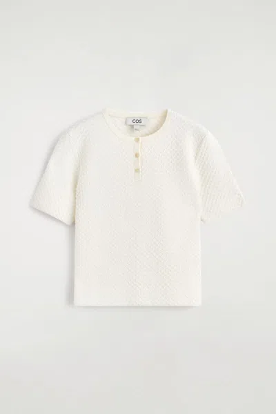 Cos Jacquard-knit Henley T-shirt In White