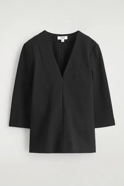 Cos Jersey V-neck Top In Black
