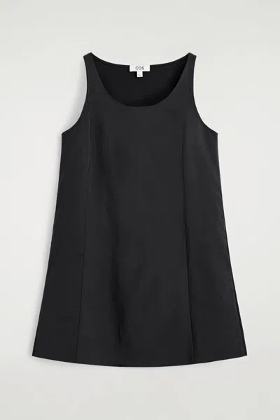 Cos Jersey-panelled Nylon Mini Dress In Black