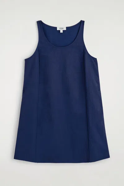 Cos Jersey-panelled Nylon Mini Dress In Blue