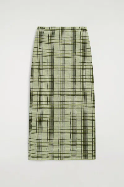 Cos Jupe Midi En Jacquard De Coton À Carreaux In Green
