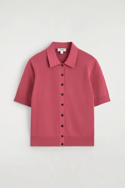 Cos Knitted Cotton Polo Cardigan In Pink