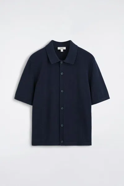 Cos Knitted Cotton Shirt In Navy