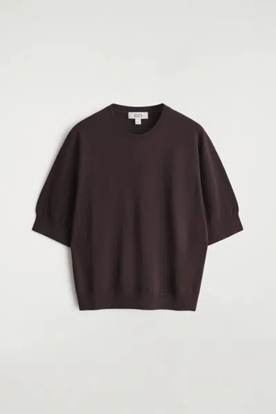 Cos Knitted Cotton T-shirt In Brown