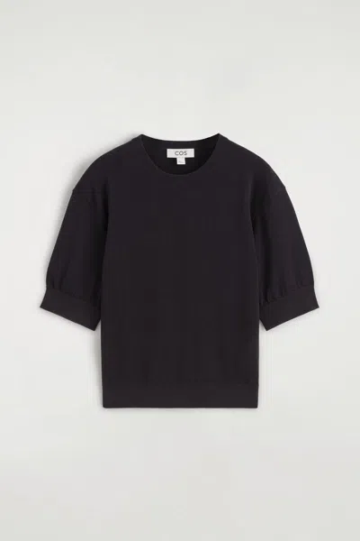 Cos Knitted Cotton T-shirt In Blue