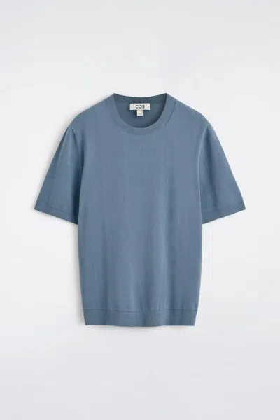 Cos Knitted Cotton T-shirt In Blue