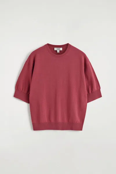 Cos Knitted Cotton T-shirt In Pink