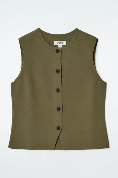 Cos Knitted Cotton Waistcoat In Green