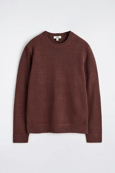 Cos Knitted Linen Crew-neck Sweater In Brown