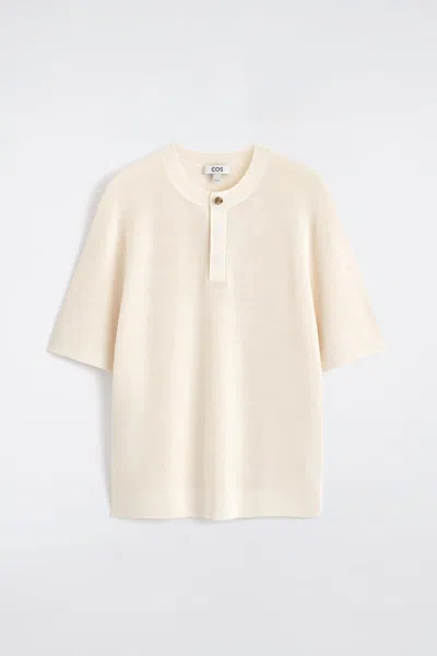 Cos Knitted Linen Henley T-shirt In White
