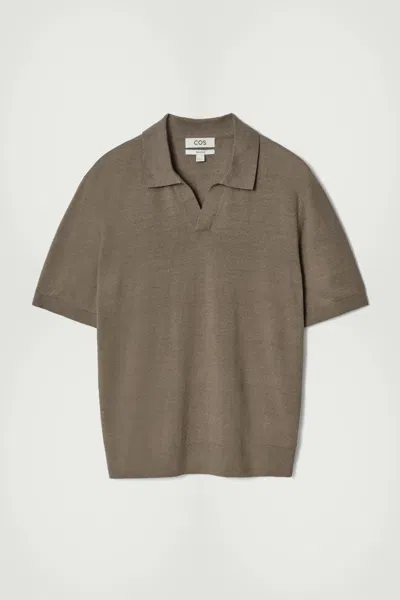 Cos Knitted Linen Polo Shirt In Beige