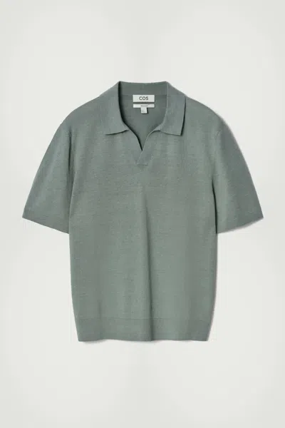 Cos Knitted Linen Polo Shirt In Green