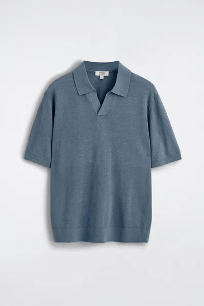 Cos Knitted Linen Polo Shirt In Blue