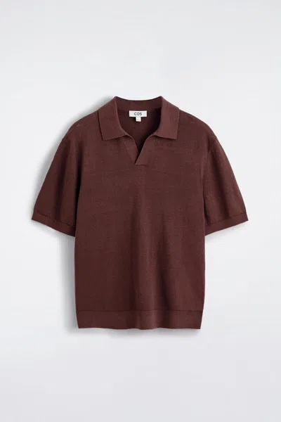 Cos Knitted Linen Polo Shirt In Brown