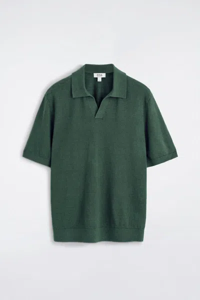 Cos Knitted Linen Polo Shirt In Green