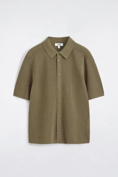 Cos Knitted Linen Short-sleeved Shirt In Brown In Green
