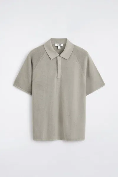 Cos Knitted Linen-silk Polo Shirt In Grey In Gray