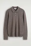 Cos Knitted Merino Wool Polo Shirt In Brown In Brown