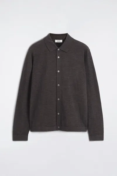 Cos Knitted Merino Wool Shirt In Brown In Marron