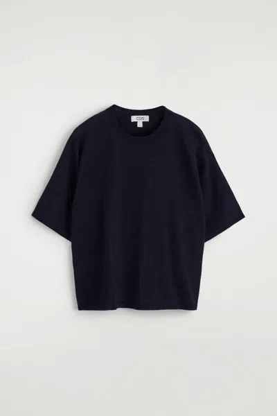 Cos Knitted Merino Wool T-shirt In Blue