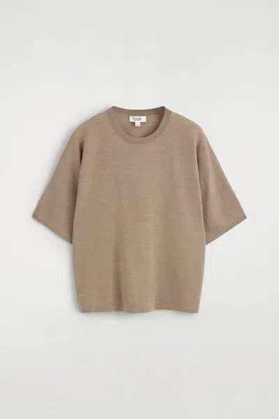 Cos Knitted Merino Wool T-shirt In Brown