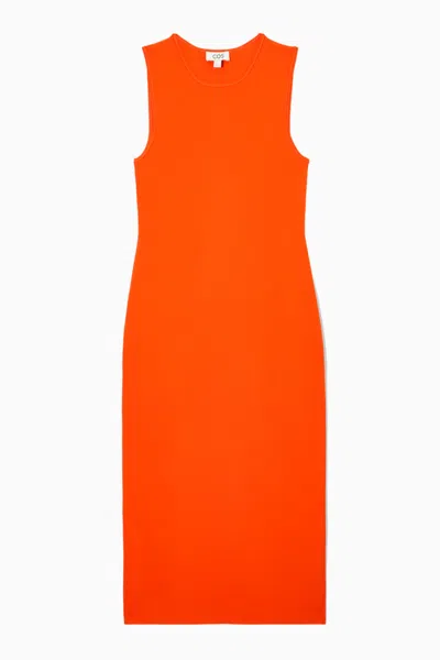 Cos Knitted Midi Dress In Orange