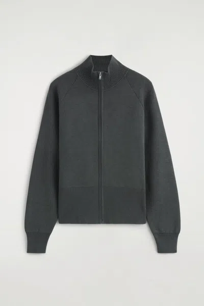 Cos Knitted Mock-neck Zip-up Jacket In Gray